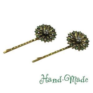 Handmade Green Rhinestone Gold Whimsical Set Hair Clips HoCo Fairy Jewelry NWT